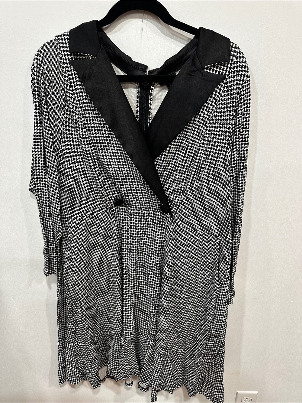 Black & White Houndstooth Dress with Satin Collar